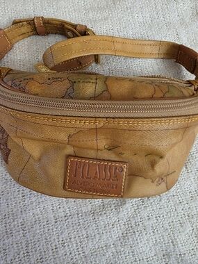 Alviero Martini Brown Map-Print Leather Belt Bag